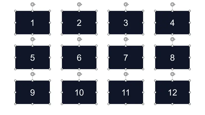 After transfer: numbers 1 to 12 fill the shapes from left to right, row by row.
