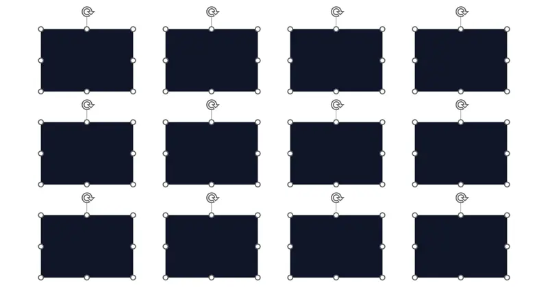 Before transfer: twelve empty PowerPoint shapes arranged in three rows and four columns.