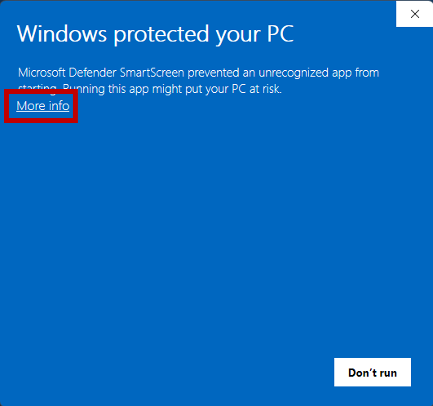 SmartScreen warning - click More info